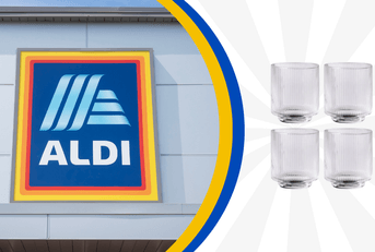 Glass set and ALDI store logo collage