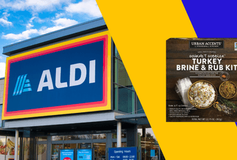 Collage of Aldi store and Turkey Brine &amp; Rub product box