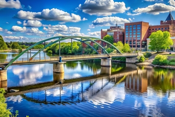 waterfront scene of downtown Eau Claire, Wisconsin