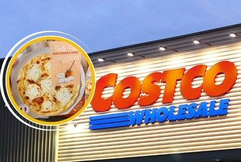 costco storefront and goat cheese and honey tart