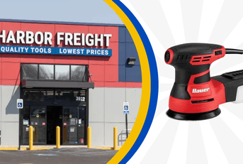 Collage of Harbor Freight store front and tool