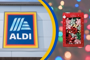 Aldi storefront with holiday bows