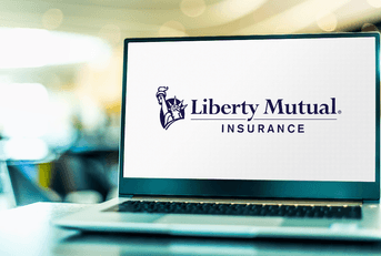 Laptop computer displaying logo of Liberty Mutual