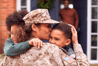 Female military mom with children