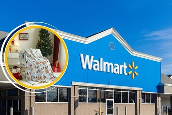 Walmart storefront with holiday blanket