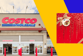Costco storefront and box of Kirkland chocolate collage