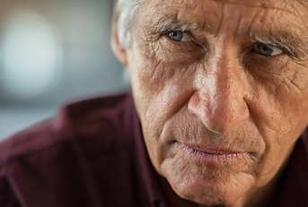 Close up face of worried senior man