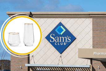 Collage of Sam's Club storefront and set of glasses