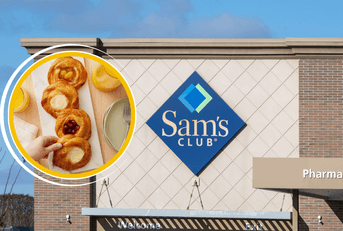 Sams Club breakfast item and storefront collage