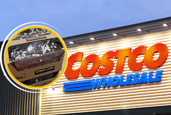 Costco storefront and Kirkland cake collage