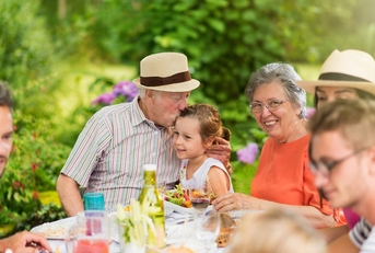Family gathering outdoors