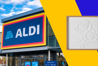 Collage of ALDI storefront and wall art