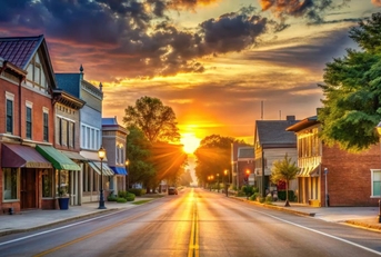 Quaint Main Street at Sunset