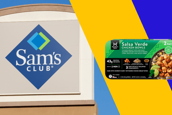 Collage of Sam's Club storefront logo and a chicken bowl product