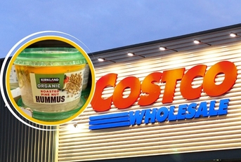 Costco exterior with Kirkland Signature Hummus