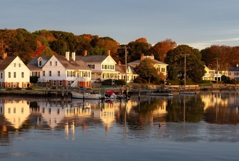 Homes along Mystic River in Connecticut