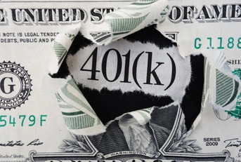 Ripped dollar bill showing 401(k) 