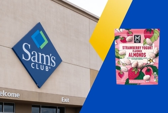 Sam's Club sign with strawberry covered almonds