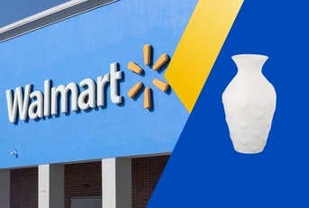 Walmart storefront with ceramic vase