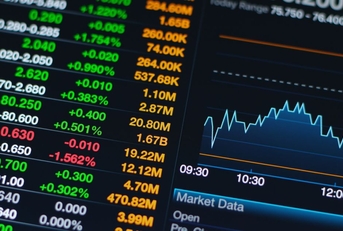 Digital stock market on a tablet screen