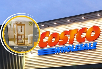 Costco storefront sign with bathroom storage shelf