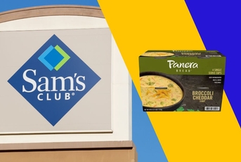 Sam's Club sign with Panera broccoli cheddar soup