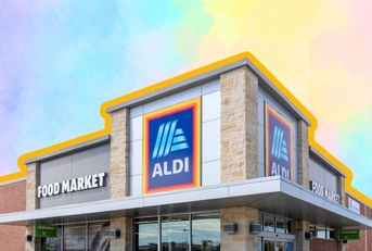 Aldi store with vibrant watercolor background
