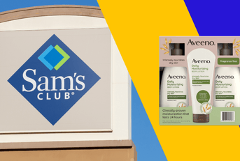 Collage of Sam's Club store logo and an Aveeno lotion set product