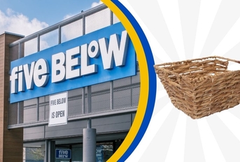 Five Below storefront and woven basket