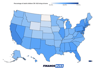 map showing percentage of adult children living with parents by state