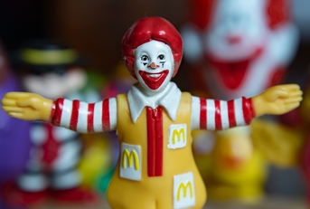 Old McDonald's toys and clown