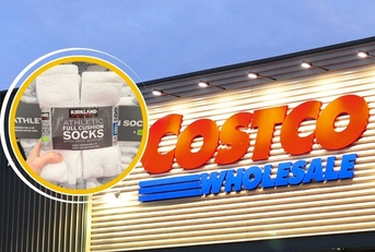 Costco storefront sign with Kirkland Signature socks