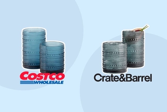 Similar set of blue cups side by side from Costco and Crate &amp; Barrel