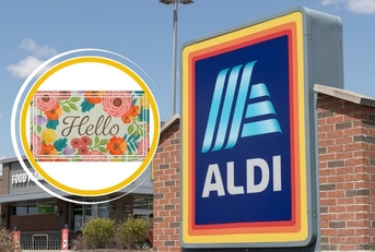 Aldi store sign with welcome mat
