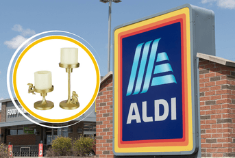 Aldi collage with storefront logo and product