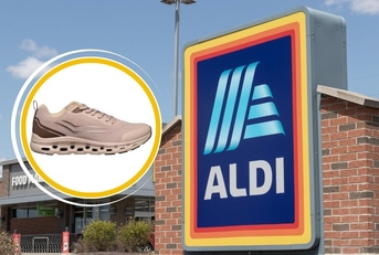 Aldi store sign with sneakers