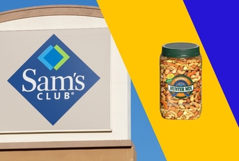 Sam's Club store sign with can of mixed nuts