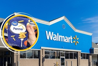 Walmart storefront with penne pasta box