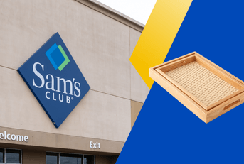 Collage of Sam's Club store front and a serving tray product