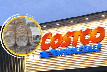 Collage of Costco's storefront and bakery item