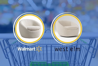 Side by side view of swivel chairs from Walmart and West Elm