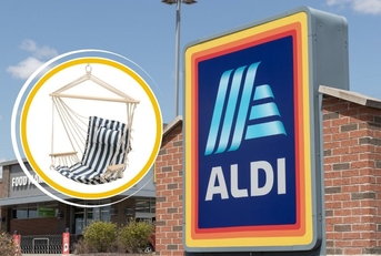 Aldi storefront and hanging hammock chair
