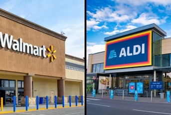 Walmart and Aldi storefronts