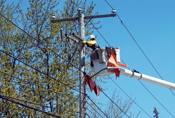 Worker on power line