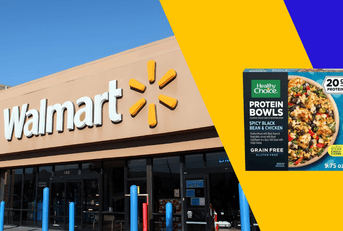 Walmart collage with storefront and food product