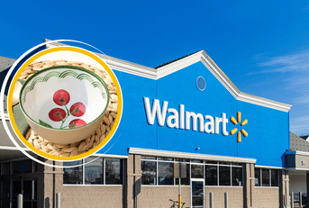 Walmart storefront collage with a tomato kitchen bowl