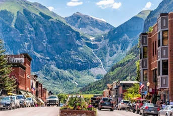 Telluride, Colorado main street mountain view