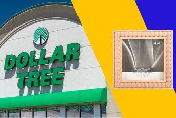 Dollar Tree storefront and beaded wooden frame