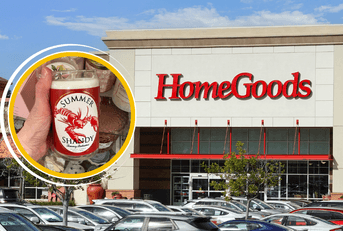 HomeGoods collage with storefront and a candle product