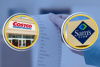 Sam's Club and Costco side by side with grocery receipt background